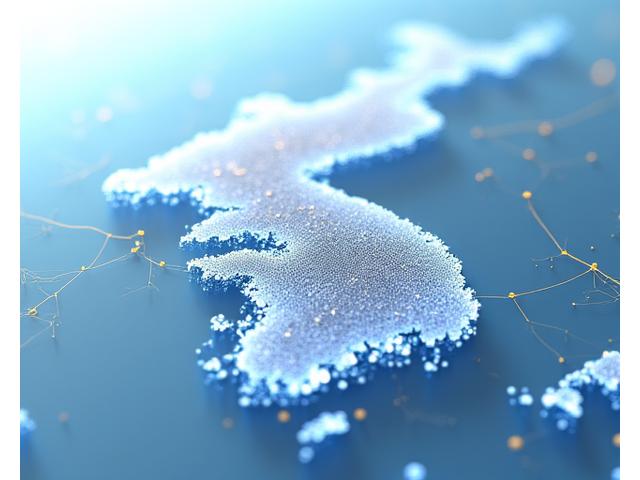 한국 지도가 AI 신경망 패턴과 디지털 데이터 흐름으로 겹쳐져 한국 교육 시스템에 AI가 통합되었음을 상징.