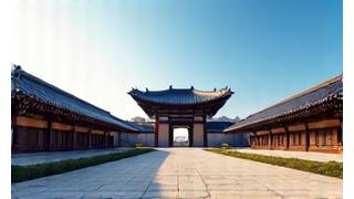 석가탑과 다보탑이 보이는 불국사의 평화로운 풍경. 학생들이 VR로 탐험할 수 있는 한국 문화 유적지.